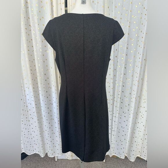 Boston Proper Speckled Metallic Bronze Fan Pleats Cap Sleeve Sheath Dress L - Picture 5 of 11